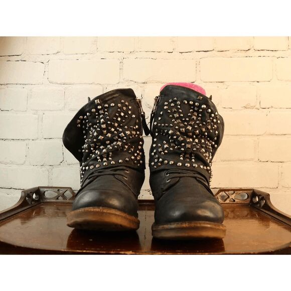 A.S.98 Black Leather Studded Boots - Picture 1 of 11